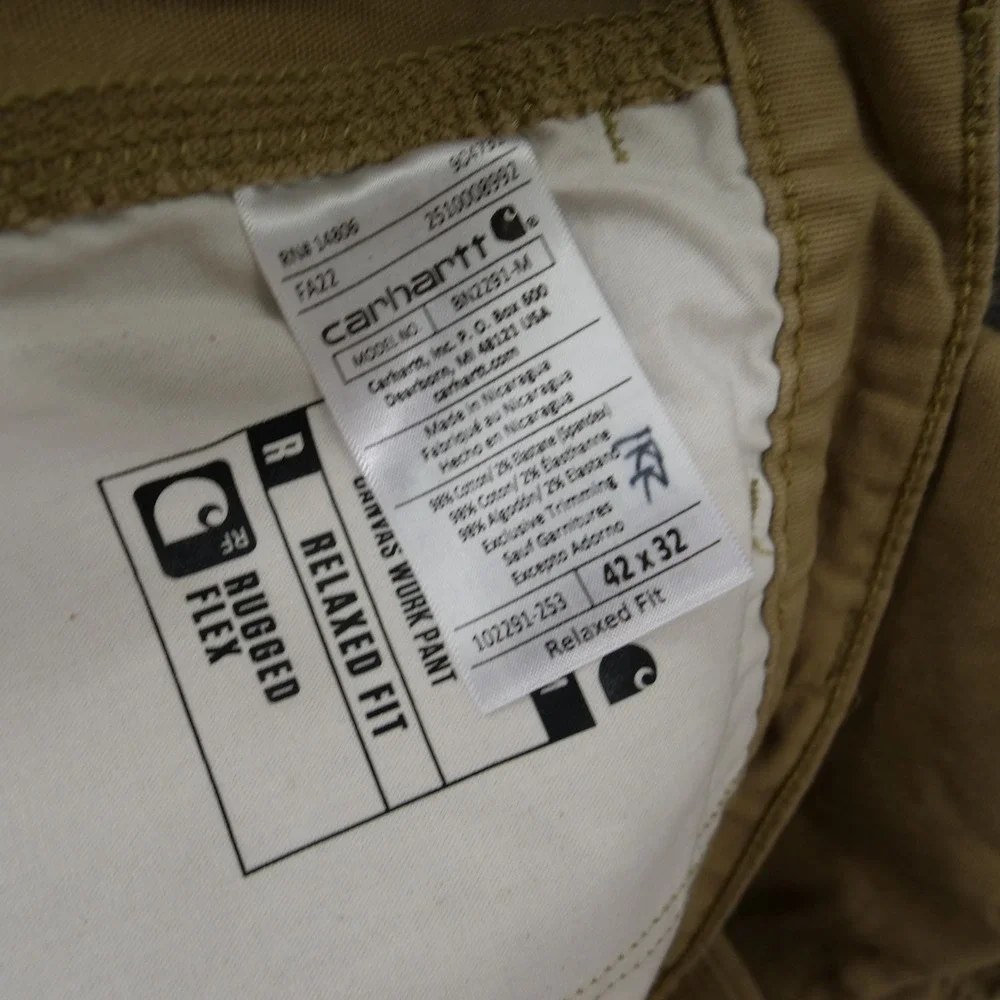 Carhartt Pants Mens 42 Beige Khaki Canvas Rugged Flex Relaxed Fit Work 102291